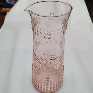 Anthropologie Vintage Style Hobnail Fleur de lis' Pink Glass Pitcher No Handle